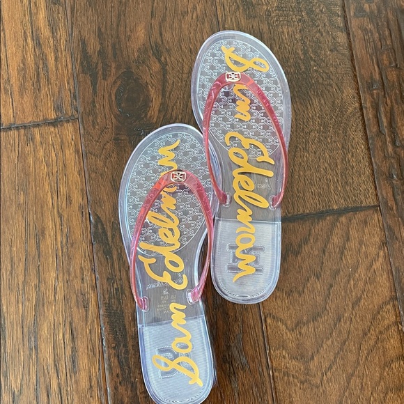 NWOT Sam Edelman Clear Sandals with Red Straps - Picture 1 of 2